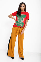 Side Stripe Paper Bag Wide Leg Trousers