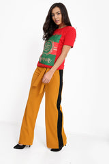 Side Stripe Paper Bag Wide Leg Trousers