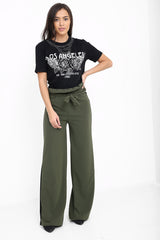Side Stripe Paper Bag Wide Leg Trousers