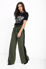 Side Stripe Paper Bag Wide Leg Trousers