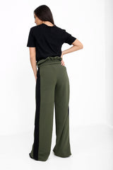 Side Stripe Paper Bag Wide Leg Trousers