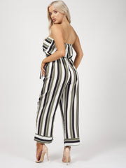 Gestreepte franje bandeau culotte jumpsuit