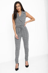 Multi Check Tuxedo Style Wrap Jumpsuit