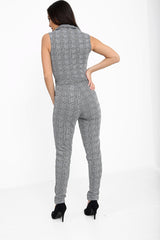 Multi Check Tuxedo Style Wrap Jumpsuit
