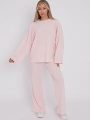 Oversized Soft Ribbed Top & Trouser Lounge Set
