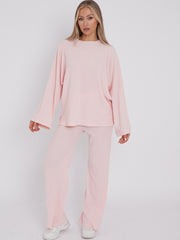 Oversized Soft Ribbed Top & Trouser Lounge Set