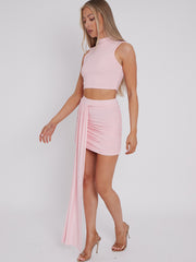 Slinky Crop Top & Ruched Skirt With Drape Co-ord