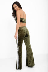 Side Stripe Crushed Velvet Lounge Set