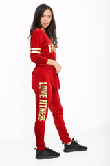Love Fitness Slogan Velvet Tracksuit Loungewear