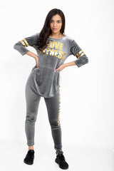 Love Fitness Slogan Velvet Tracksuit Loungewear