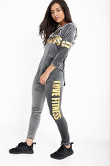 Love Fitness Slogan Velvet Tracksuit Loungewear