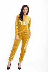 Girl Boss Slogan Velvet Tracksuit Loungewear