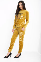 Girl Boss Slogan Velvet Tracksuit Loungewear