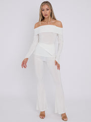 Asymmetric Slinky Bardot Top & Flared Trouser Co-ord