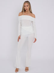 Asymmetric Slinky Bardot Top & Flared Trouser Co-ord