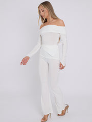 Asymmetric Slinky Bardot Top & Flared Trouser Co-ord