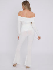 Asymmetric Slinky Bardot Top & Flared Trouser Co-ord