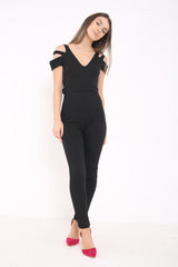 Kalte Schulter-V-Ausschnitt-Jumpsuit
