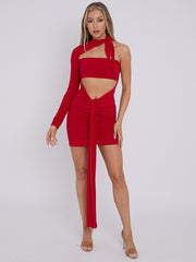 Slinky schneiden Sie Ruch -Kleid mit drapierten Details ab