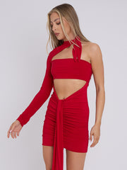 Slinky schneiden Sie Ruch -Kleid mit drapierten Details ab