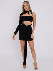 Slinky schneiden Sie Ruch -Kleid mit drapierten Details ab