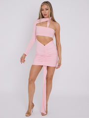 Slinky schneiden Sie Ruch -Kleid mit drapierten Details ab