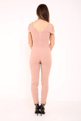 Kalte Schulter-V-Ausschnitt-Jumpsuit