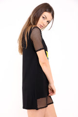 Fishnet Rock Print Longline T Shirt Dress