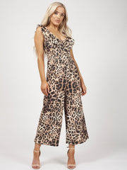Leopard Print Frill Detail Culotte Jumpsuit