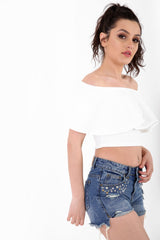 Frill Bardot Crop Top