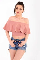 Frill Bardot Crop Top