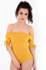 Ribbed Bardot Bodysuit