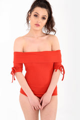 Ribbed Bardot Bodysuit