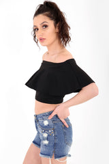 Frill Bardot Crop Top