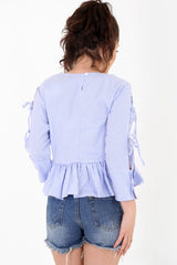 Embroidered Striped Frill Hem Top