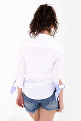 Rose Embroidered Knot Sleeve Shirt