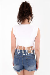 Laser Cut Tasselled Rock Skull Crop Top