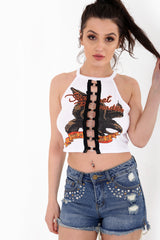 Ring Detail Eagle Print Crop Top