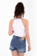 Ring Detail Eagle Print Crop Top