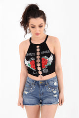 Ring Detail Heart Print Crop Top