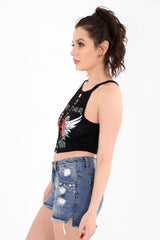 Ring Detail Heart Print Crop Top