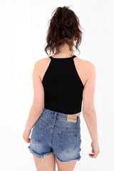 Ring Detail Heart Print Crop Top