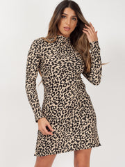 Leopard Plisse High Neck Mini Kleid