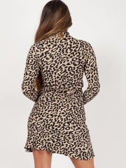Leopard Plisse High Neck Mini Kleid