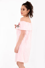 Rose geborduurde franje bardot jurk