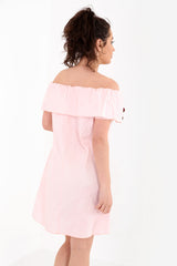 Rose geborduurde franje bardot jurk