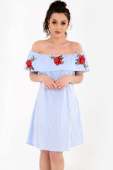 Rose geborduurde franje bardot jurk