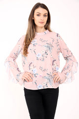 Floral Crepe Frill Sleeve Top