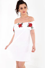 Rose geborduurde franje bardot jurk