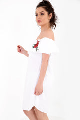 Rose geborduurde franje bardot jurk